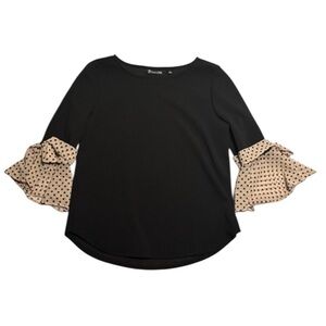 7th Avenue Women’s Small Black Polka Dot Ruffle Sleeves